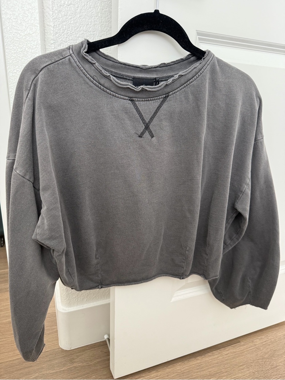 Urban Outfitters Washed Gray Cropped Crew Sweatshirt